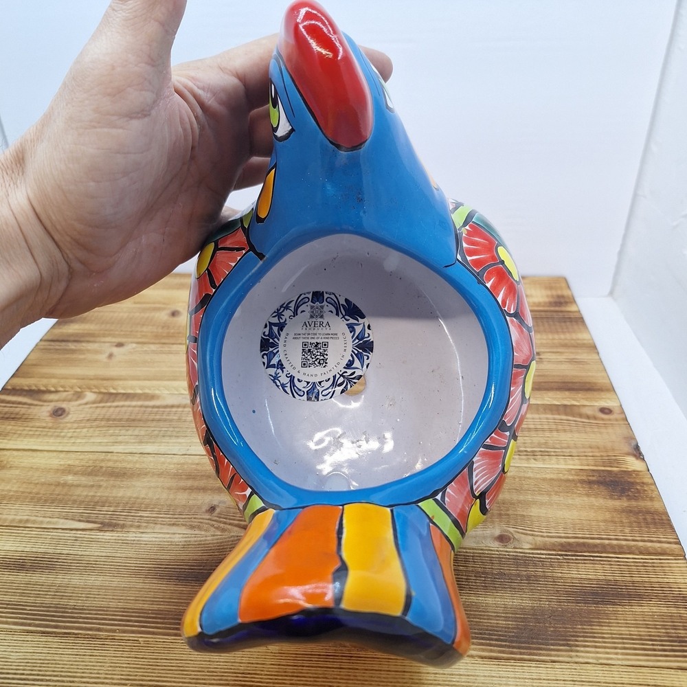 Beautiful Talavera Mexican Chicken Pottery Planter Colorful - Picture 6 of 11